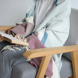 シ・コラサォン ウールコットンブランケット Diagonal Stripe azul & bordeaux