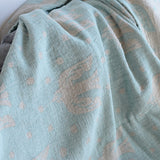 KLIPPAN リネン＆シュニールコットン シングルブランケット birds in the snow ライトブルー